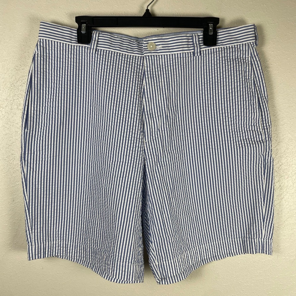 Brooks Brothers Mens‎ Blue White Striped Genuine Seersucker Shorts Size 36